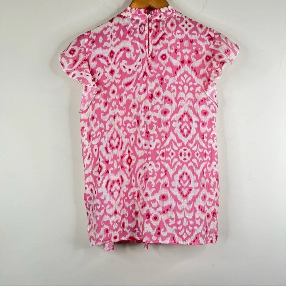 Nanette Lepore pink ikat pintuck lace short bell sleeve blouse small - Image 5