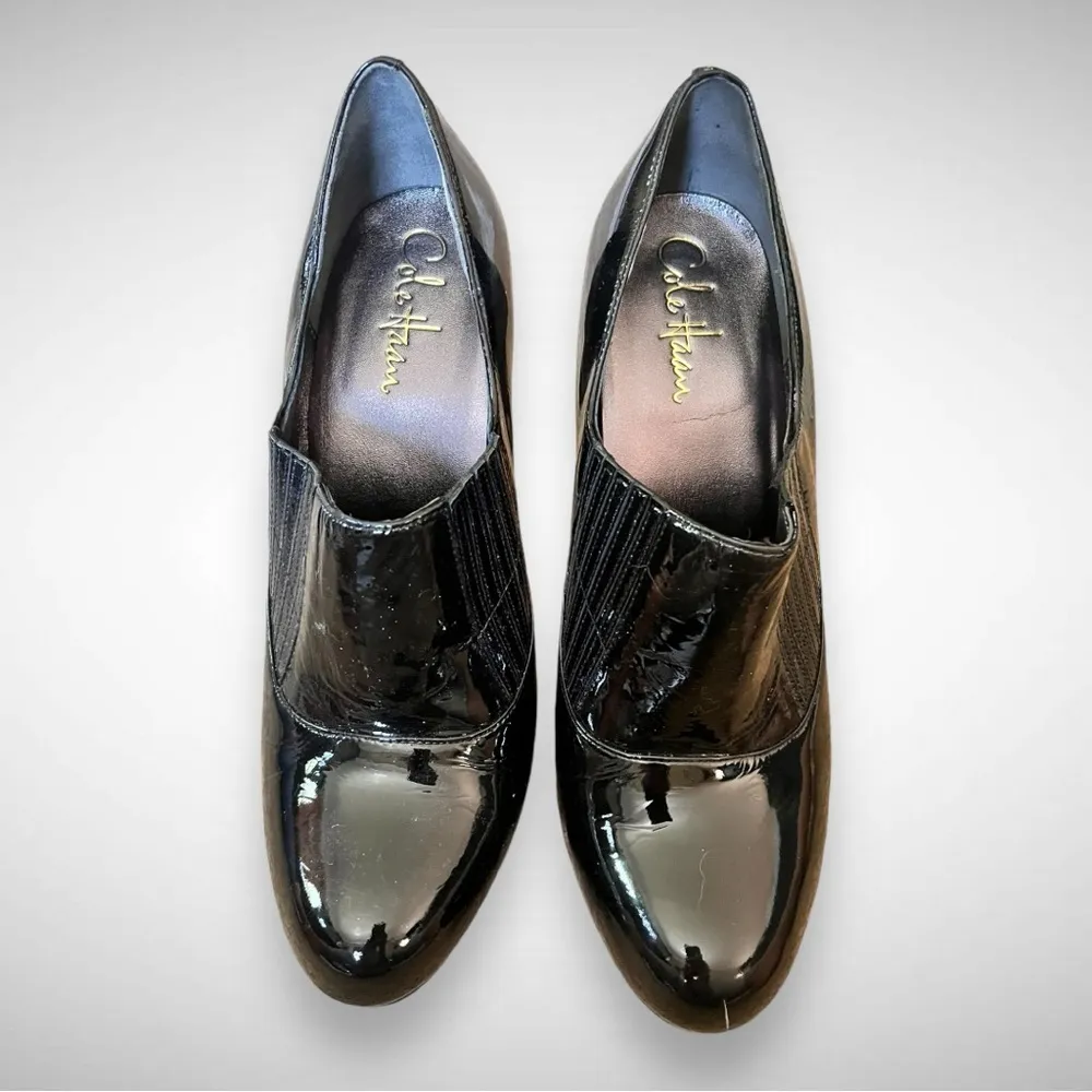 COLE‎ HAAN X NIKE AIR Women's Black Patent Leather Ankle Boots With Heel Size 9B - Image 5