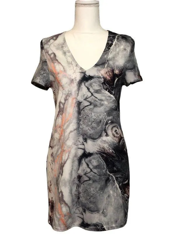 Marble Print Plunge V-Neck Shirt Dress - Image 2