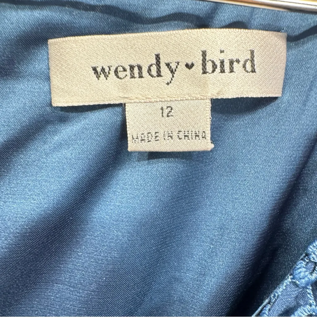 Blue 3D Floral Crochet Lace Sleeveless Shift Dress Wendy Bird Cottagecore Boho Size 12 - Image 8