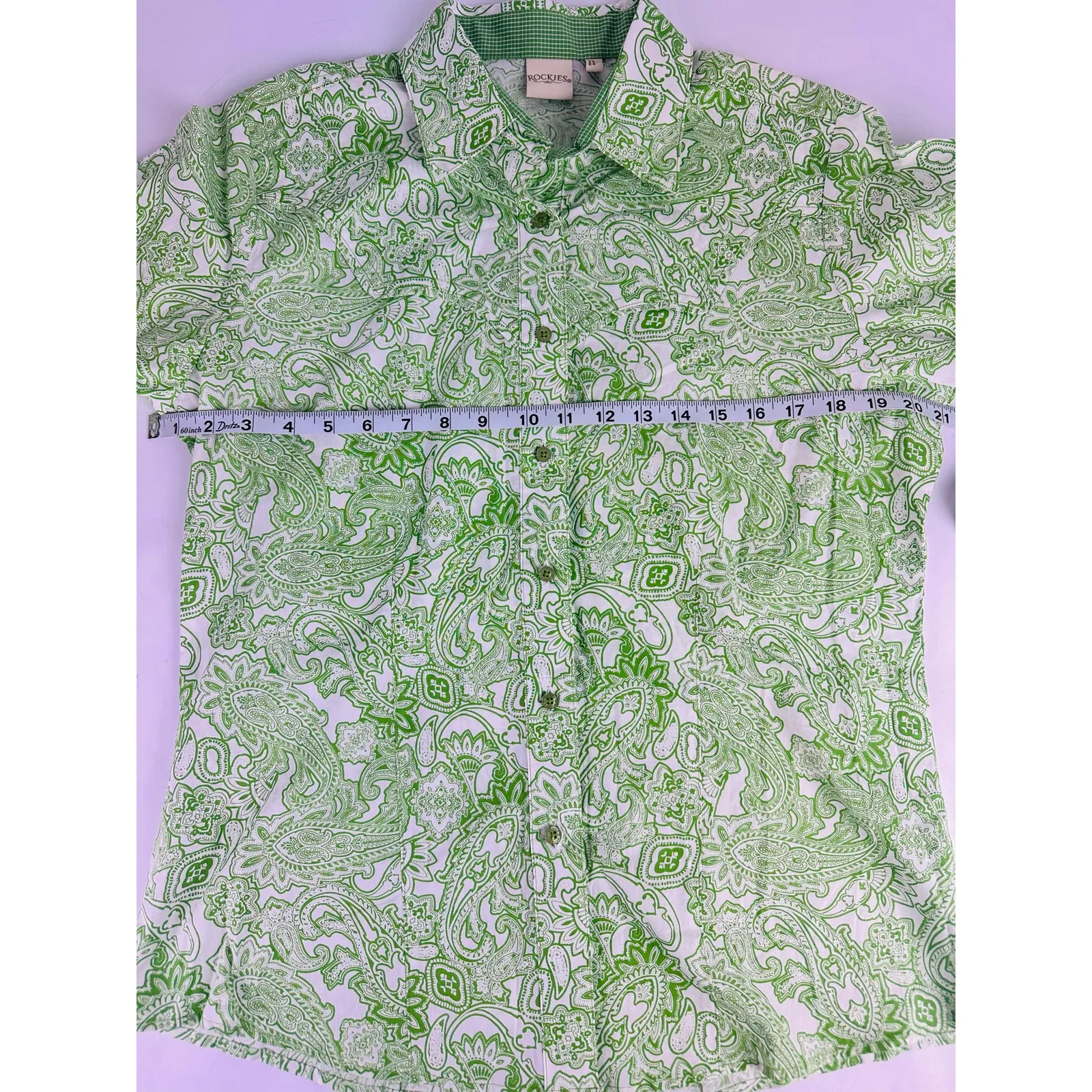 Vintage Rockies Size Large Green Paisley Western Button Up Down Shirt Women's - Image 9