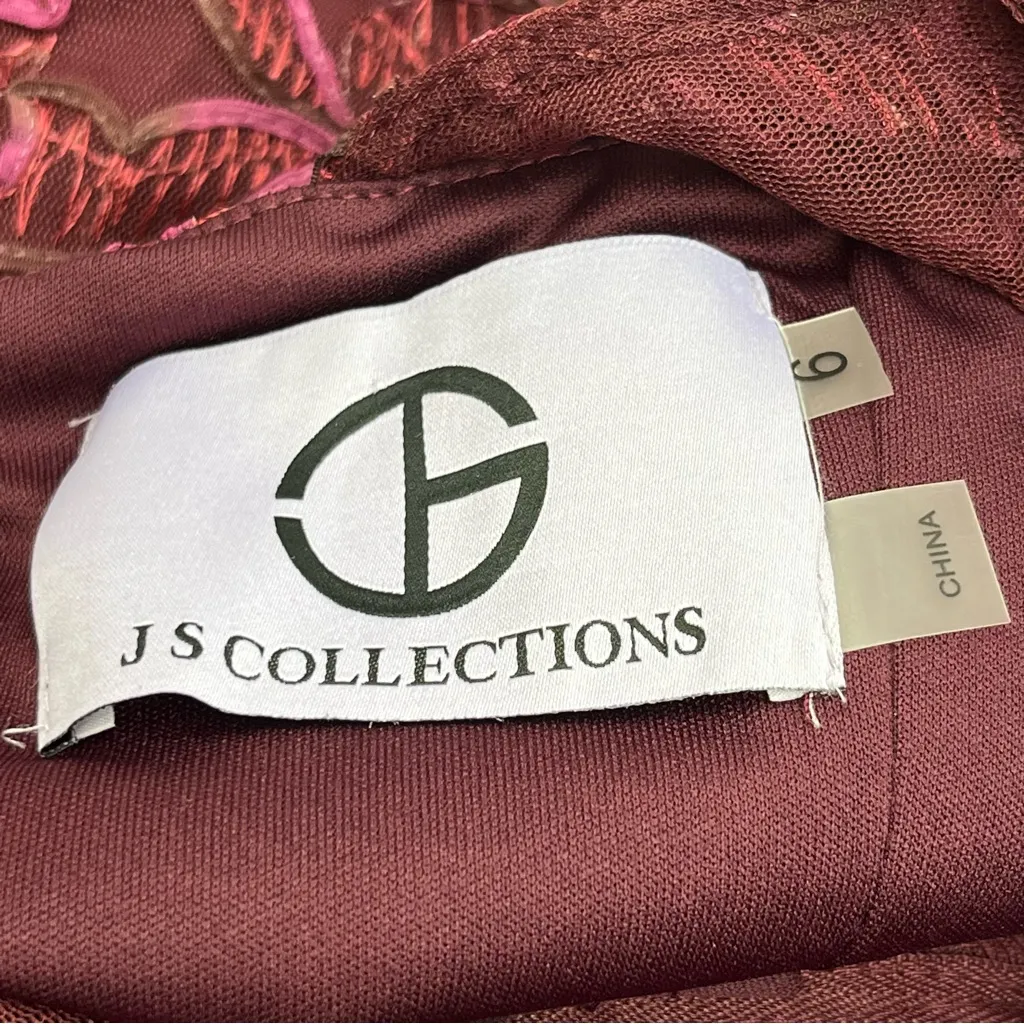JS‎ Collections Merlot Burgundy Red Jolene Soutache Mesh Maxi Dress Size 6 NEW - Image 4