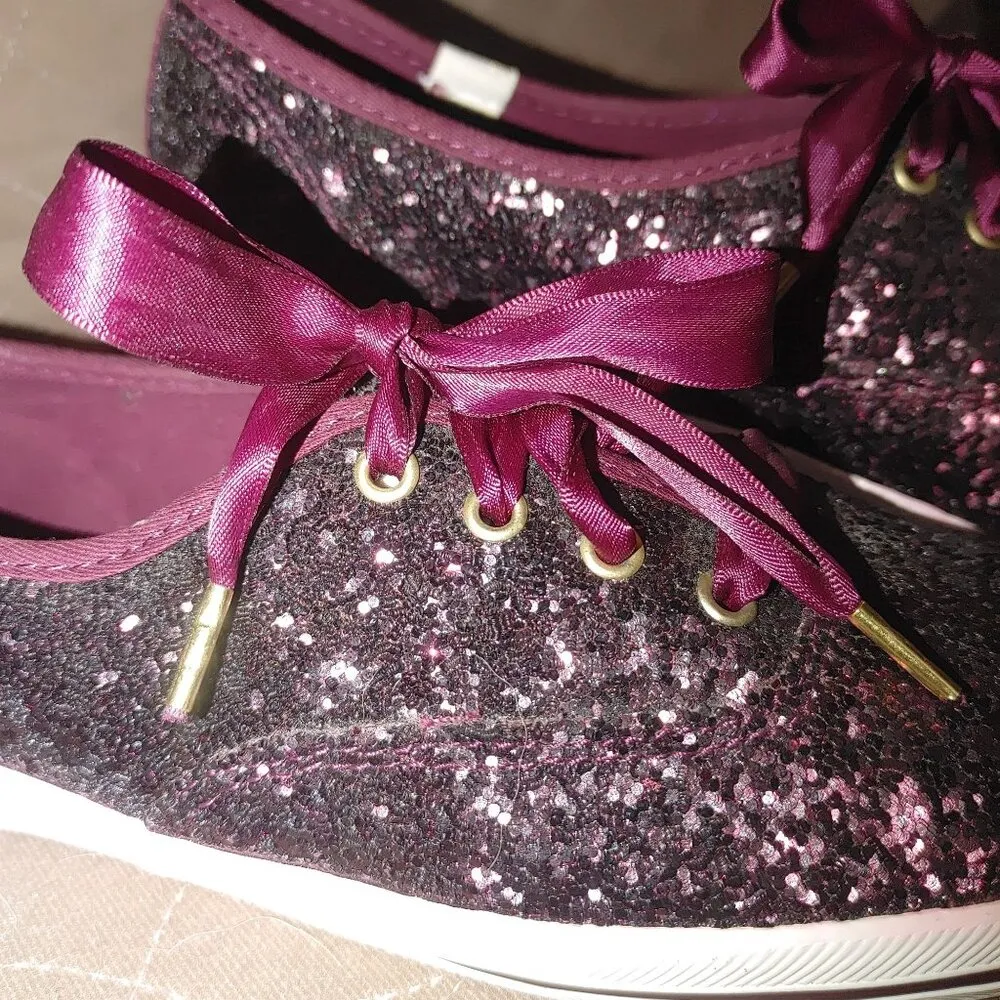 Keds For Kate Spade Size 6.5 Girls 4.5 Womens Glitter Sneakers Black Burgundy - Image 7