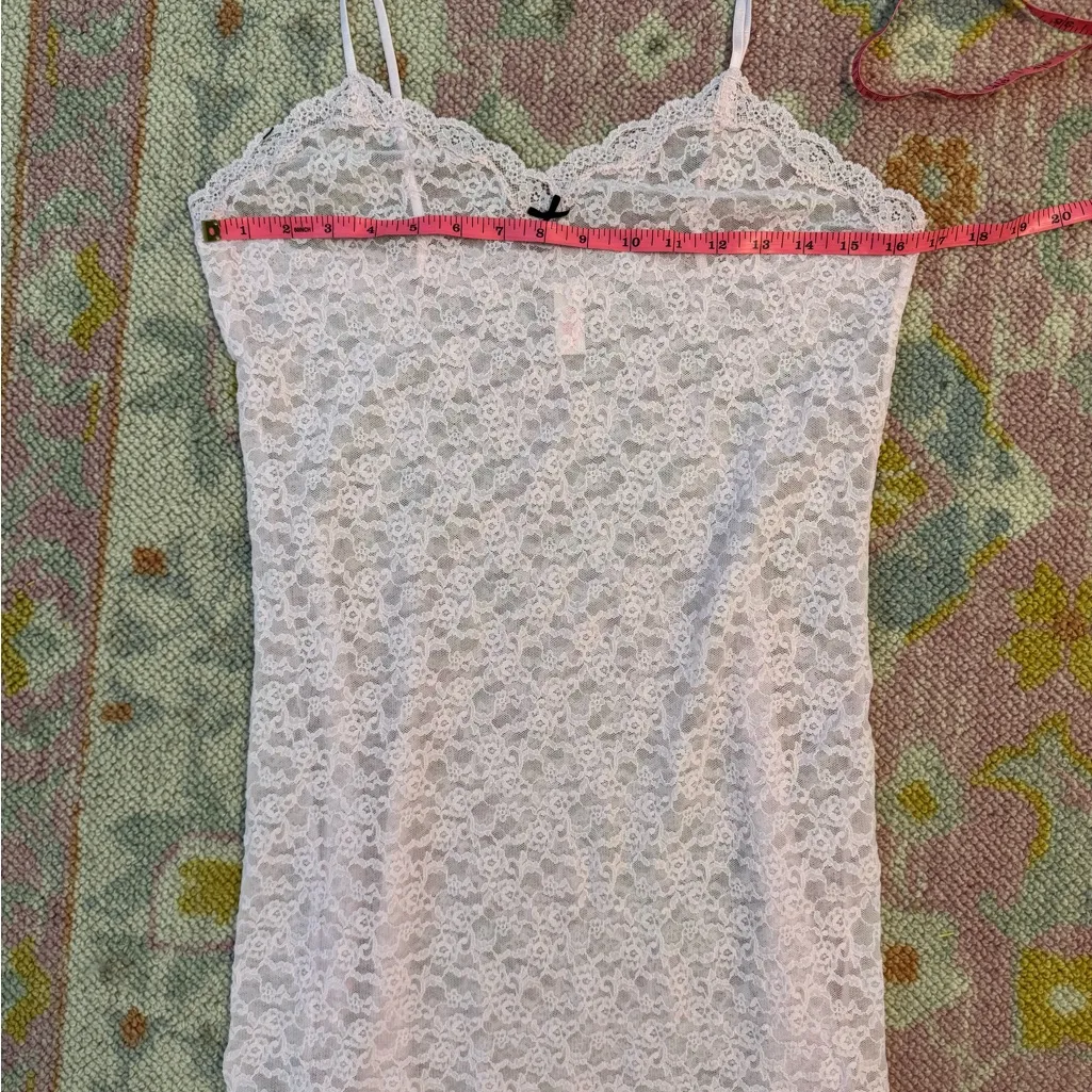 victoria’s secret sheer pink lace slip dress with bow detail measurements added - Image 6
