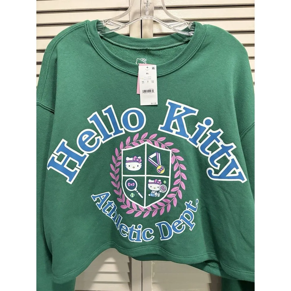 Hello Kitty By Sanrio Long Sleeve‎ Crop Sweatshirt Green/Blue/Pink Size XL NWT - Image 2