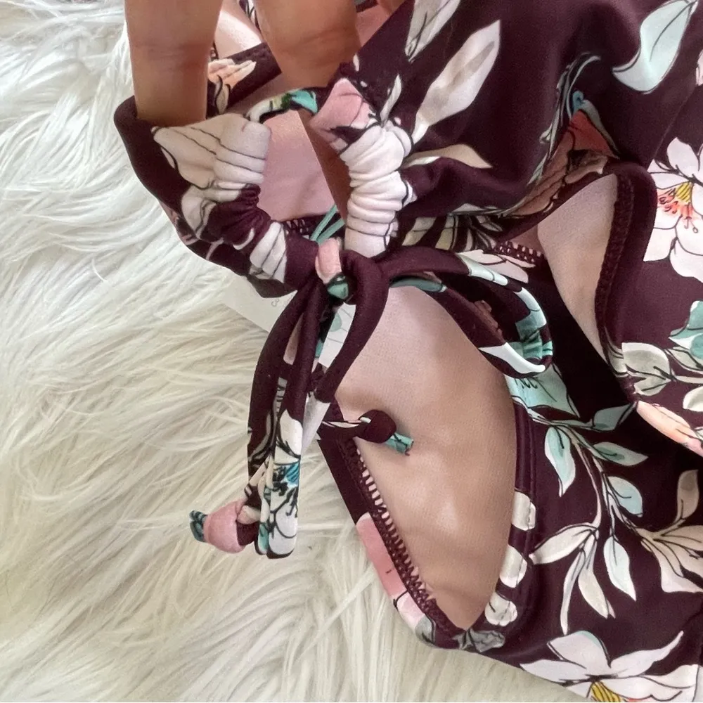 Kona Sol Target Burgundy Pink Floral Tie Hipster Bikini Swimsuit Bottoms XL new - Image 90