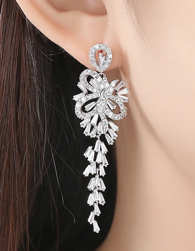 Bridal Earring Crystal With CZ Stone/ Fine Silver Plated - Image 6