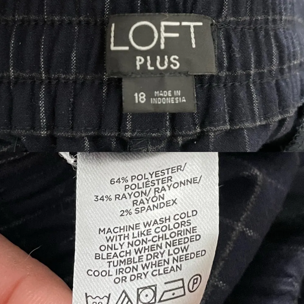 Loft Womens Pants Navy Blue Grid Print Pull On Drawstring Pockets Size  XL - Image 7