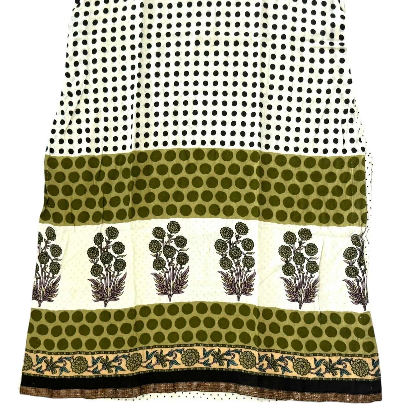 Vintage Polka Dot Floral Print Dress Embroidered Short Sleeve Folk Style Boho Brown Size L - Image 4