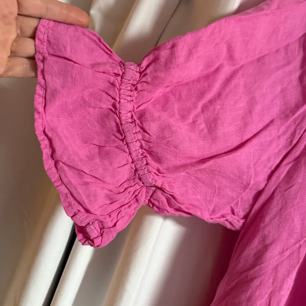 Velvet Noor Linen Ruffle Mini Dress in Tahini Pink Sz M oversized fit - Image 5