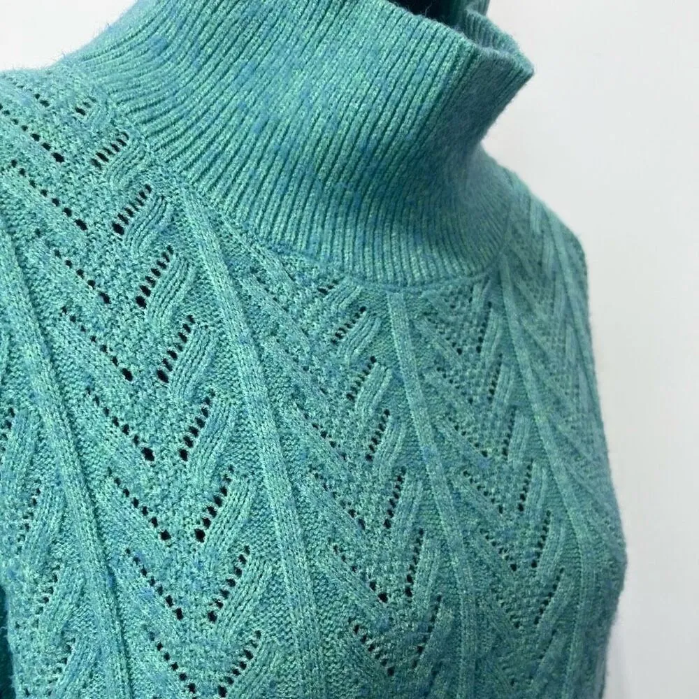 BKE Distressed Turtleneck Drop Shoulder Sweater Size Large Marled Teal Knit - Image 3