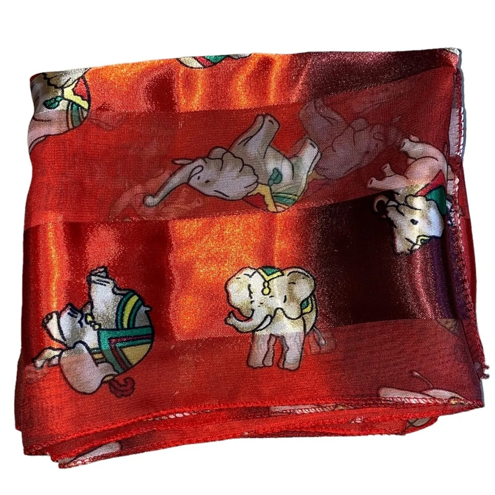 Red Sheer Elephant Print Scarf Lightweight Novelty Statement Neck Wrap - Image 3