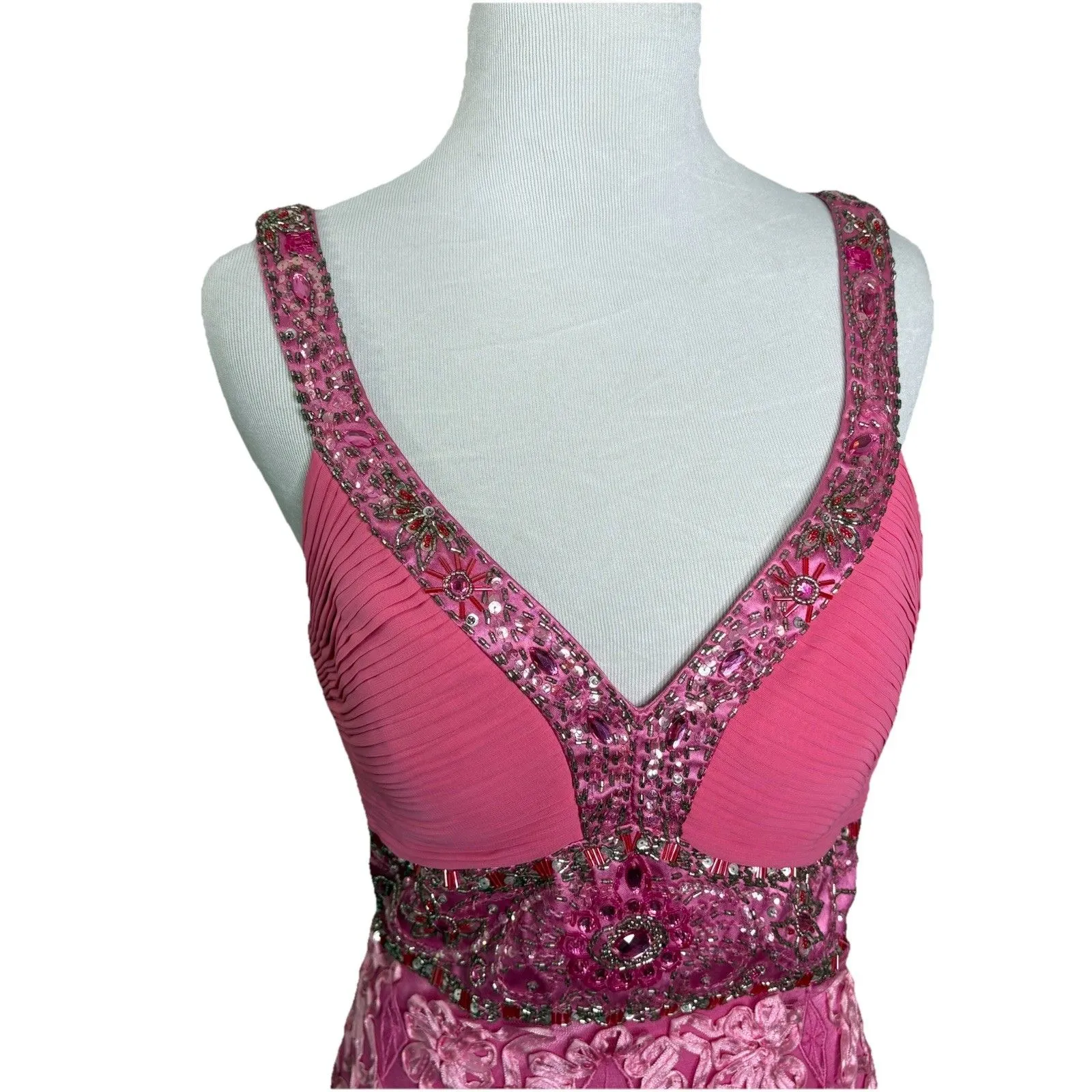 Sue Wong Nocturne Pink Silver Beaded  Applique Flowers Size 4 Evening Night - Image 2