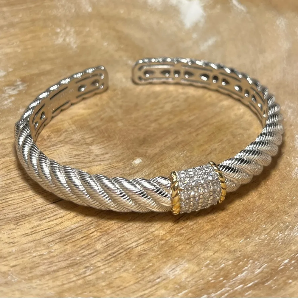 Diamonique CZ Sterling Silver Hinged Cuff Bracelet - Image 2