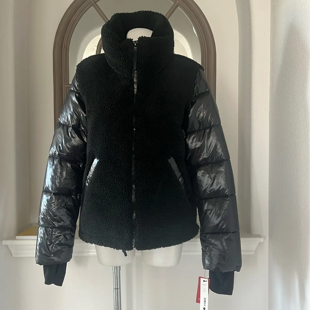 Aqua Bloomingdale’s Mixed Media Puffer Coat Jacket in Black, Size XL NEW w/Tag - Image 6