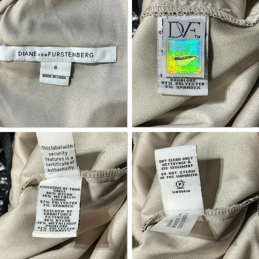 Diane von Furstenberg SZ 6 Dress Geometric Lace Lined Square Neck 3/4 Sleeve - Image 10