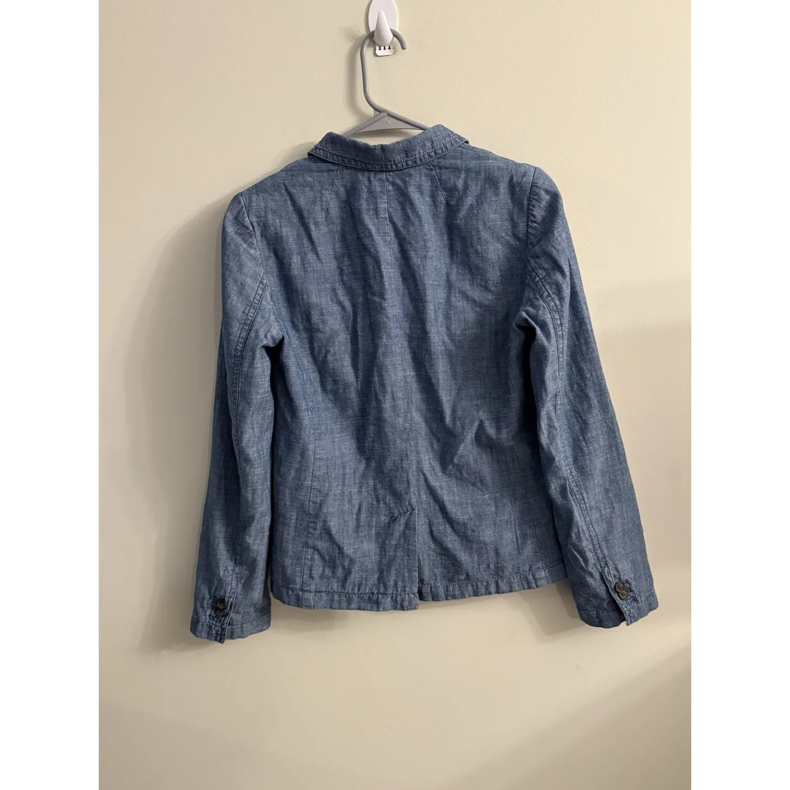 J. Crew Womens Sz 4 Chambray Blue Cotton Jacket Blazer Coat Long Sleeve Classic - Image 5