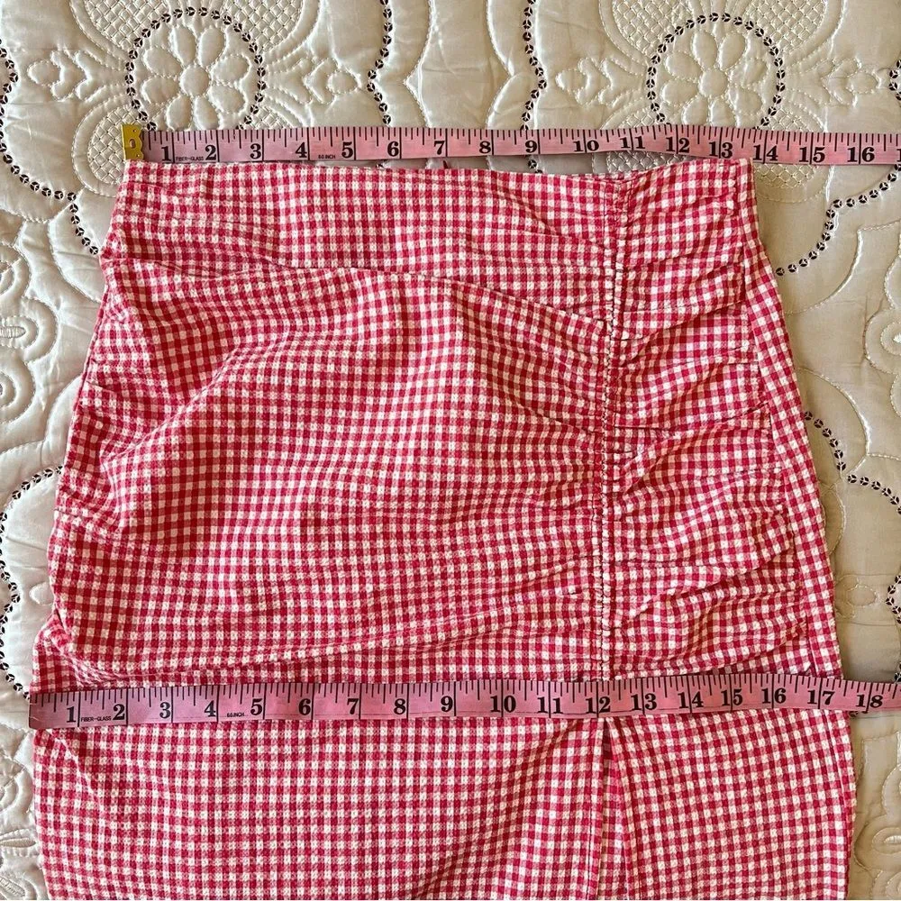 ZARA  Red Gingham Hi-Rise Midi Skirt Size Small - Image 8