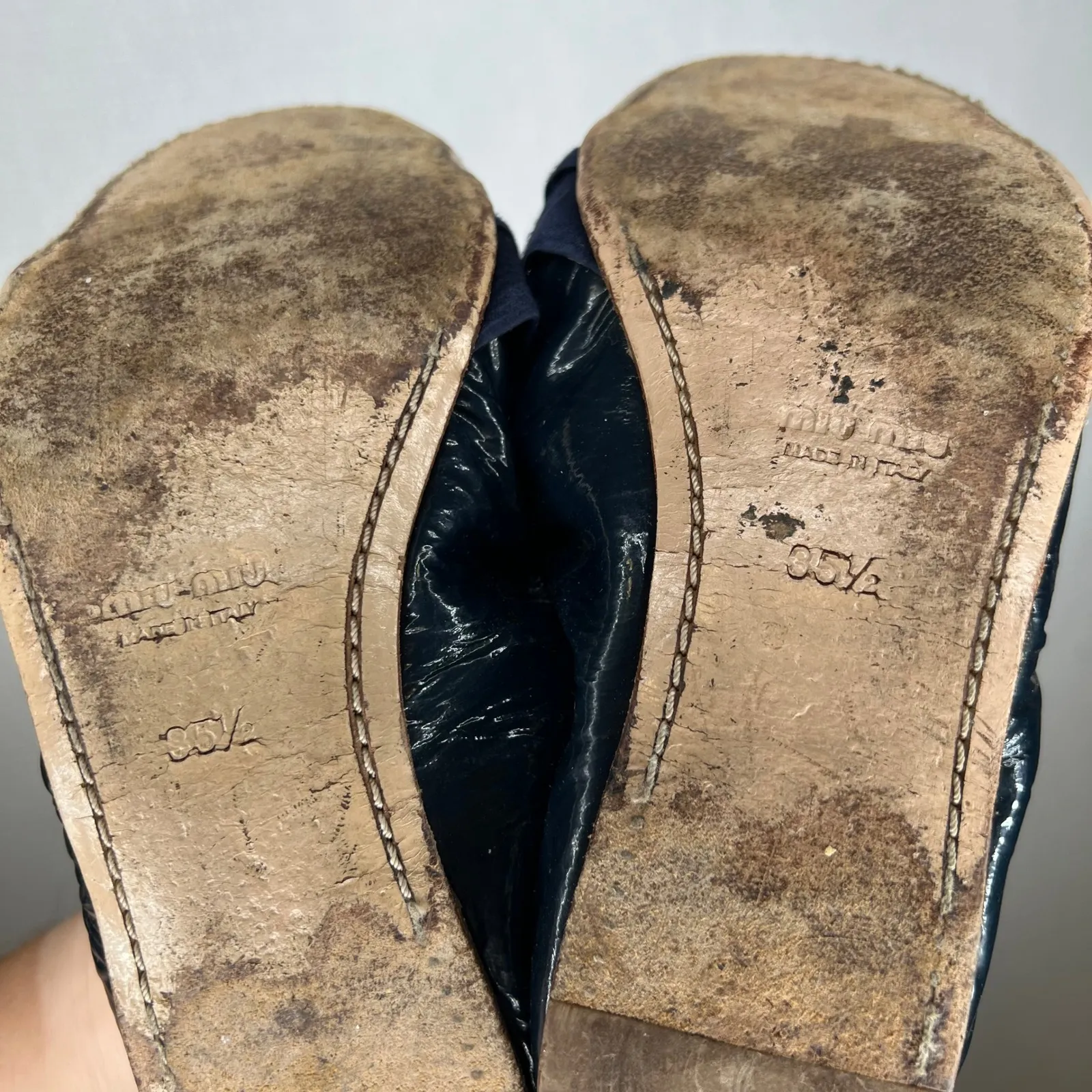 Miu Miu Jeweled Embellished Patent Leather Ballet Flats Shoes‎ Navy - Image 5