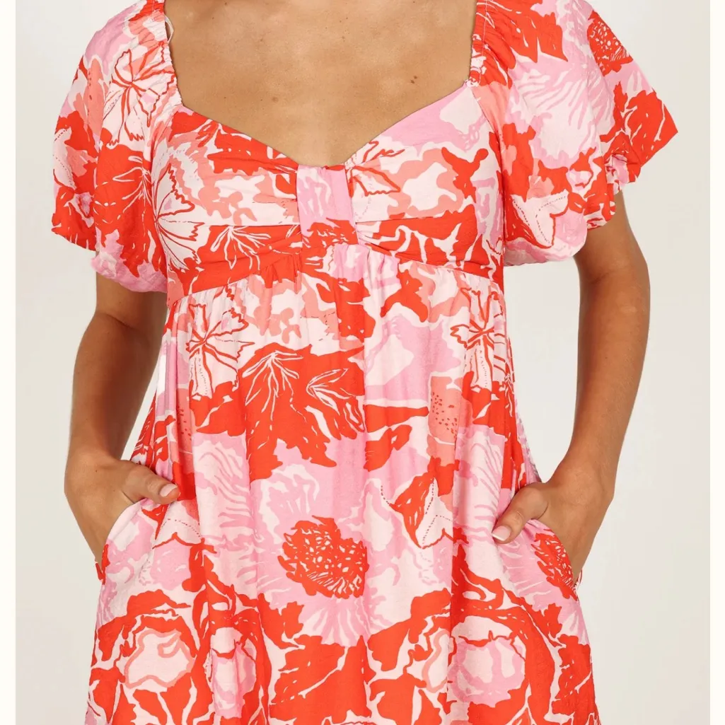 Petal and Pup Maggie Mini Dress Floral Pink and Orange - Image 2