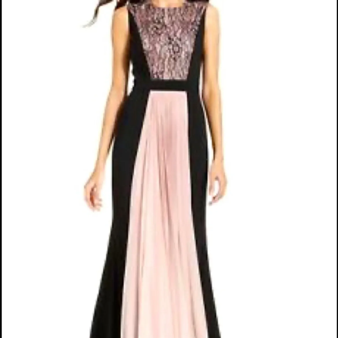 JS Collections Black Pink Lace Pleated Maxi Gown Formal Evening Dress - Image 2