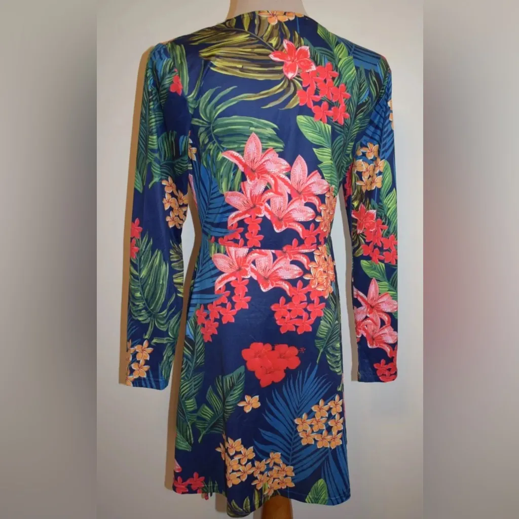Noblemoon Dress Size XXL Blue Floral Long Sleeve Coverup Sundress - Image 5