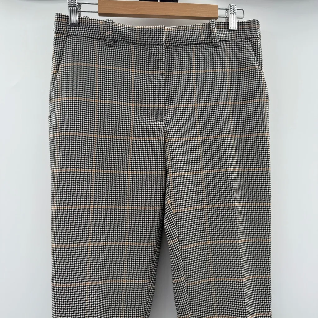 H&M Dress Pants Women's Size 8 Houndstooth Plaid Mid Rise Black Gray White Tan‎ - Image 2