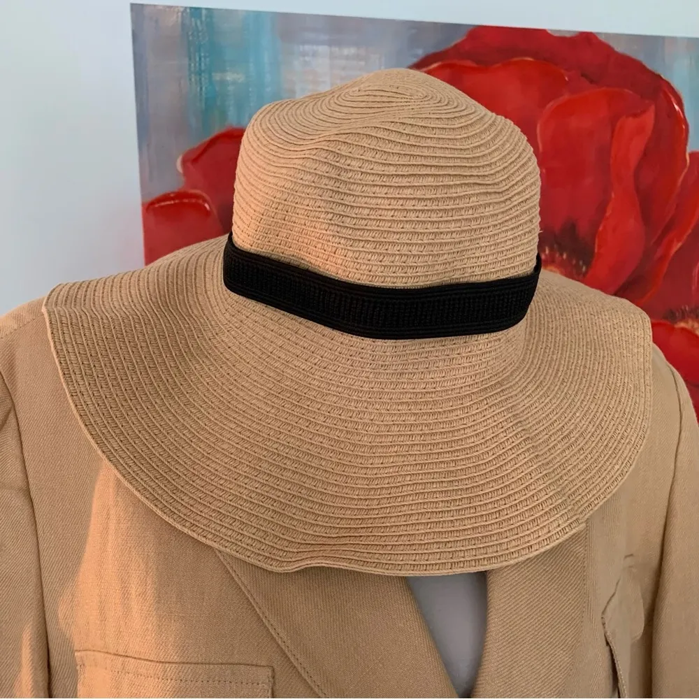 Madewell Women's S/M Packable Mesa Straw Hat Wide Brim Black Band - Image 4