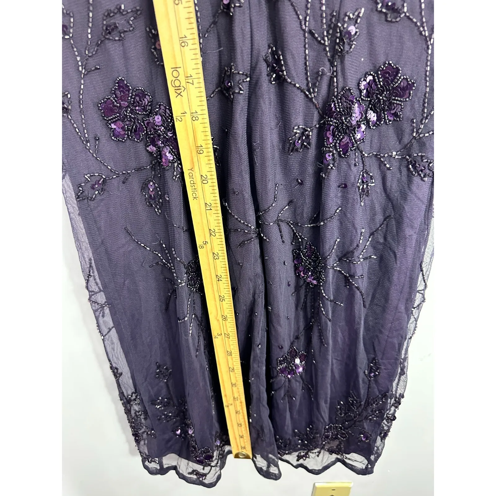 Patra Dress 6 Purple Beaded Sequin Sheer Overlay Cocktail Party Formal Midi - Image 3