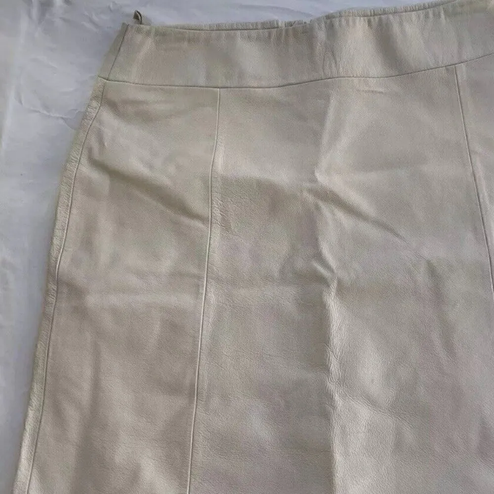 Vintage Women’s Midnight Velvet Cream White Brown Leather Skirt Sz 14 NWT - Image 3