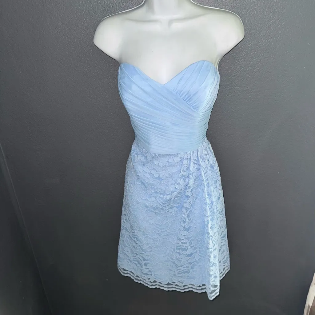 David’s Bridal New $149 Tags Strapless Baby Blue Lace Formal Dress Medium 10 - Image 3