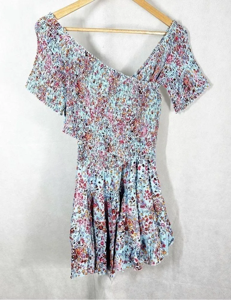 Poupette St Barth Soledad Off Shoulder Mini Dress Size Large Sky Blue Murrina - Image 2