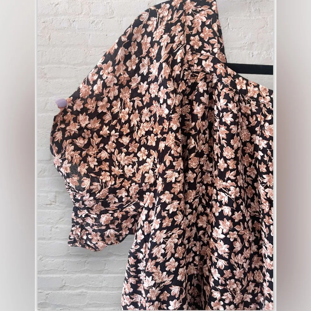 Aletta Flowy Babydoll Dress Sz Med Mini Black Floral Puff Short Sleeve NWT - Image 8