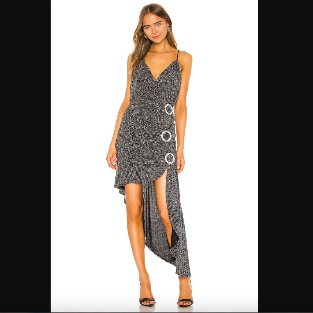 For Love & Lemons Margaux Black & Silver Glitter Maxi Dress S - Image 5