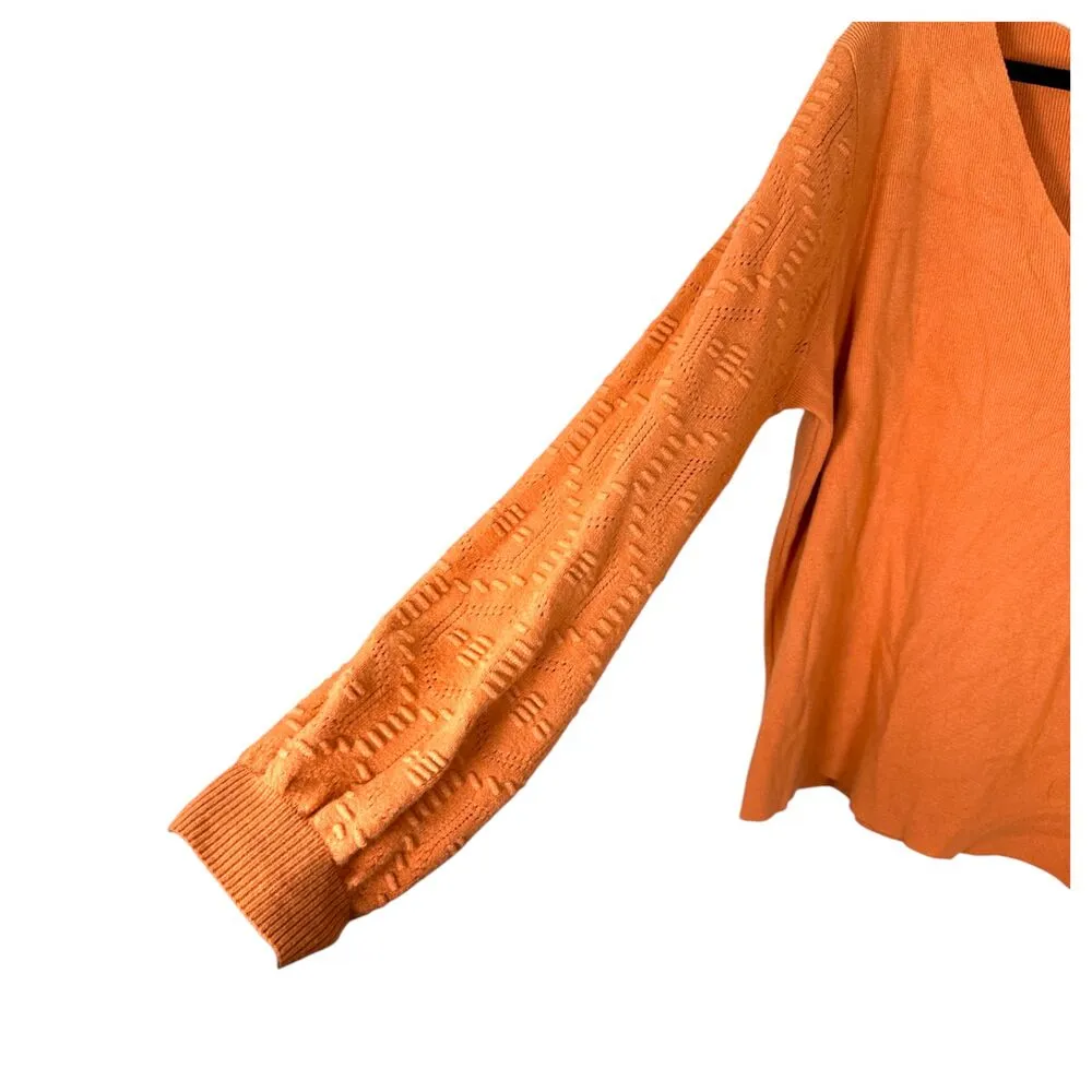 Vila Milano Orange Fall Bishop Sleeve V Neck Sweater Blouse Size XL - Image 2