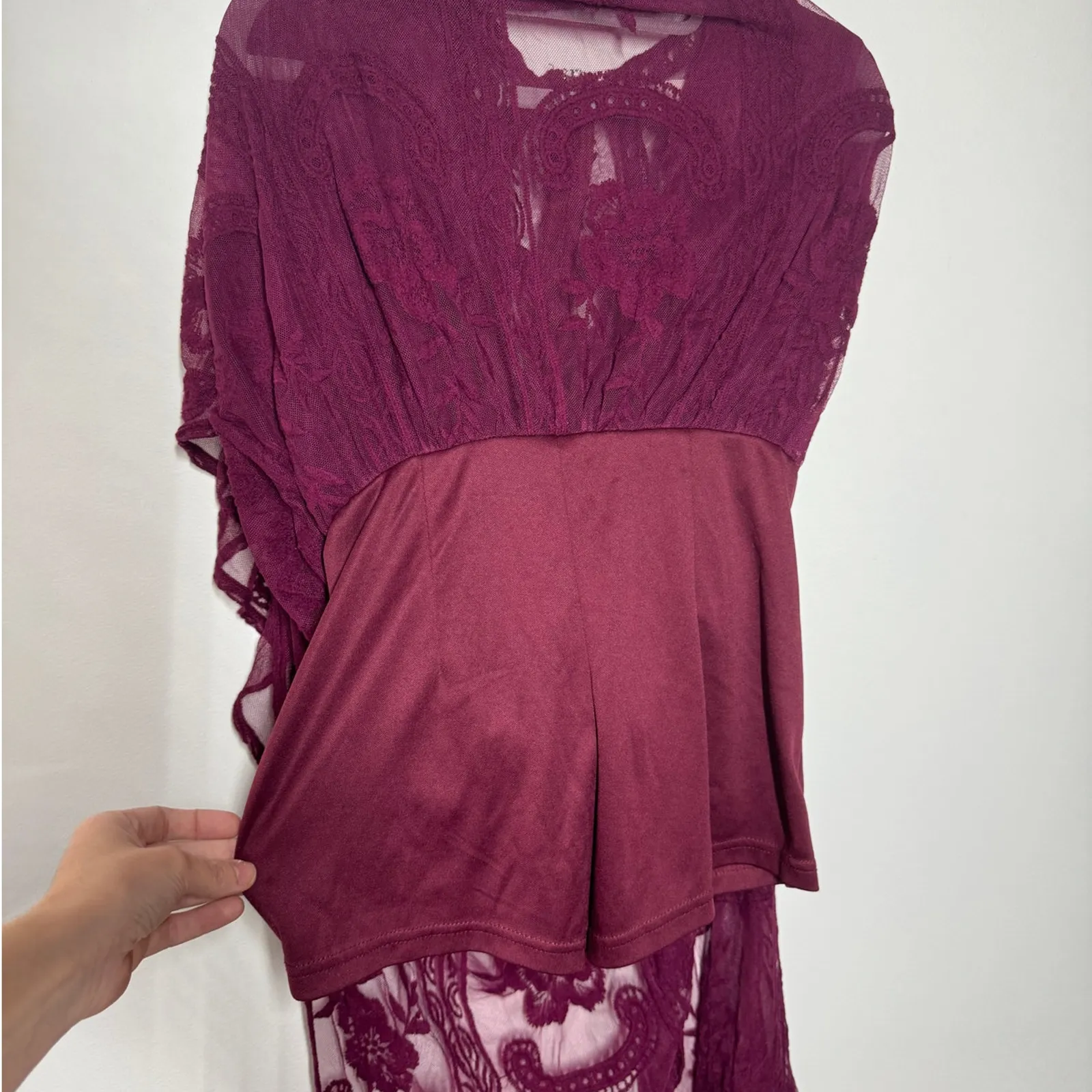 Honey Punch Women S Maroon Romper Dress Dark Romantic Boho Coquette Wine Lace Red - Image 3