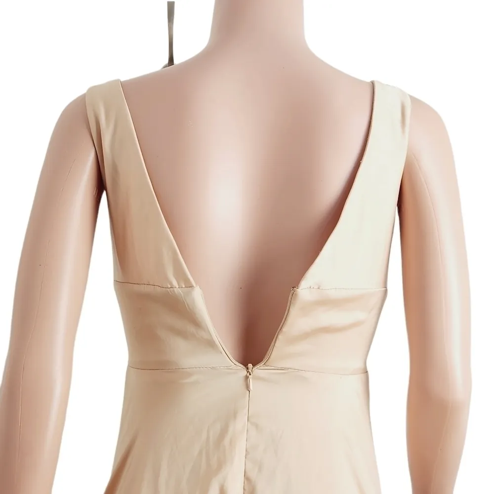 Cinderella Divine Satin Flowy A-line Dress With Leg Slit, Open Back V-Neck Sz: 4 - Image 6