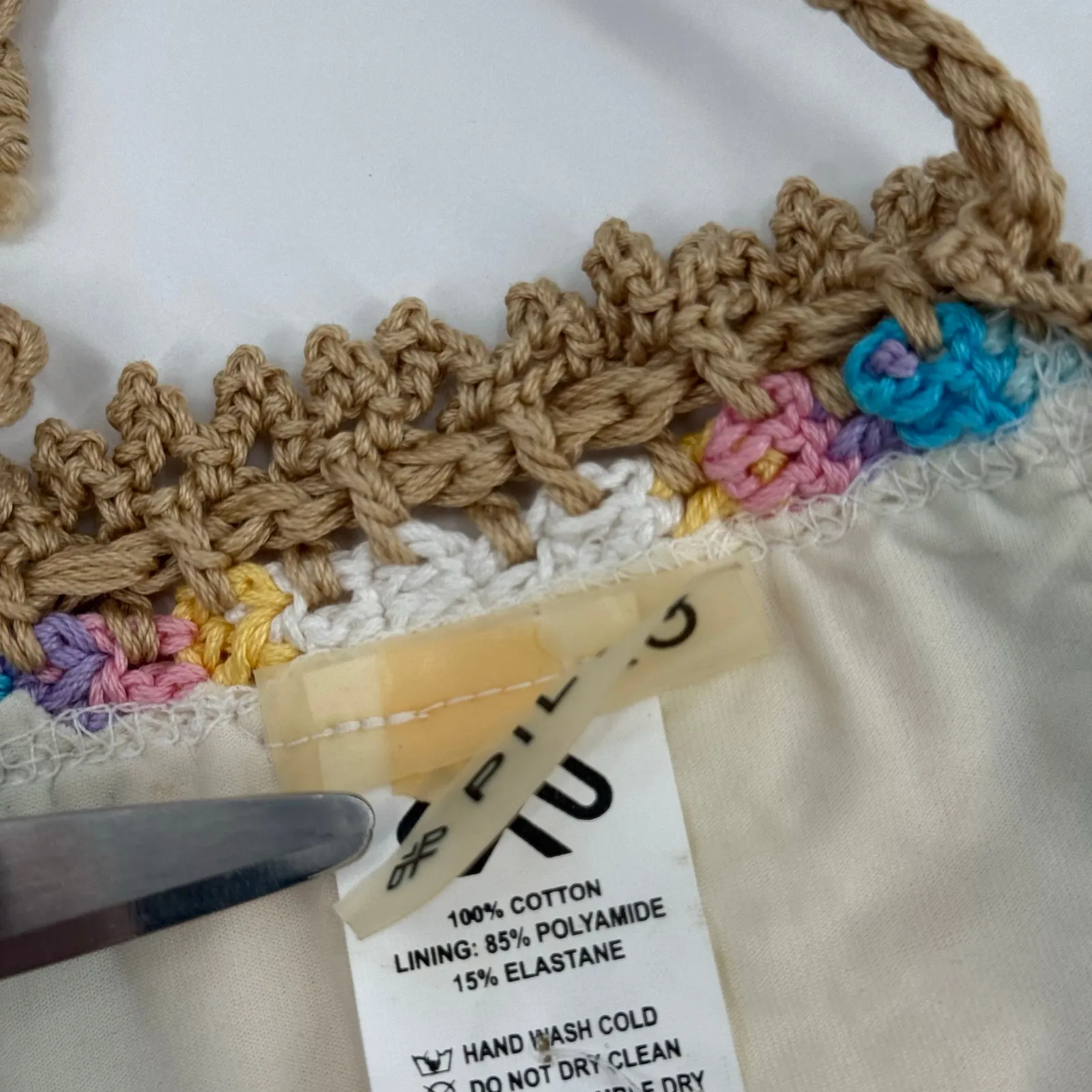 PILYQ PQ SWIM Bikini Top Size Small NWT Romance Crochet Triangle Halter Rainbow Tan - Image 10