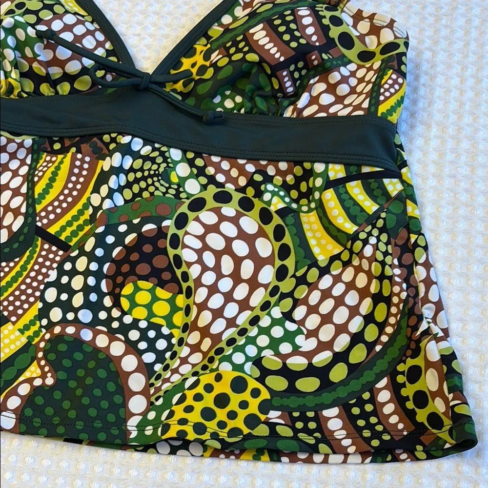 MERONA Tankini Halter Swimsuit Top Size LARGE Colorful Print Green Yellow - Image 4