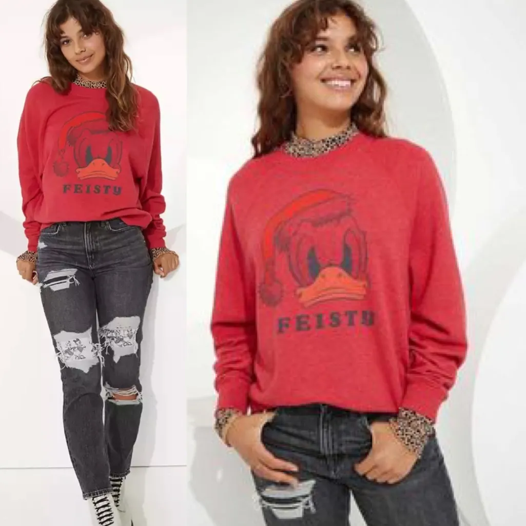 NWOT Disney X Ae Fleece Crew Neck Sweatshirt Feisty XS Red - Image 2