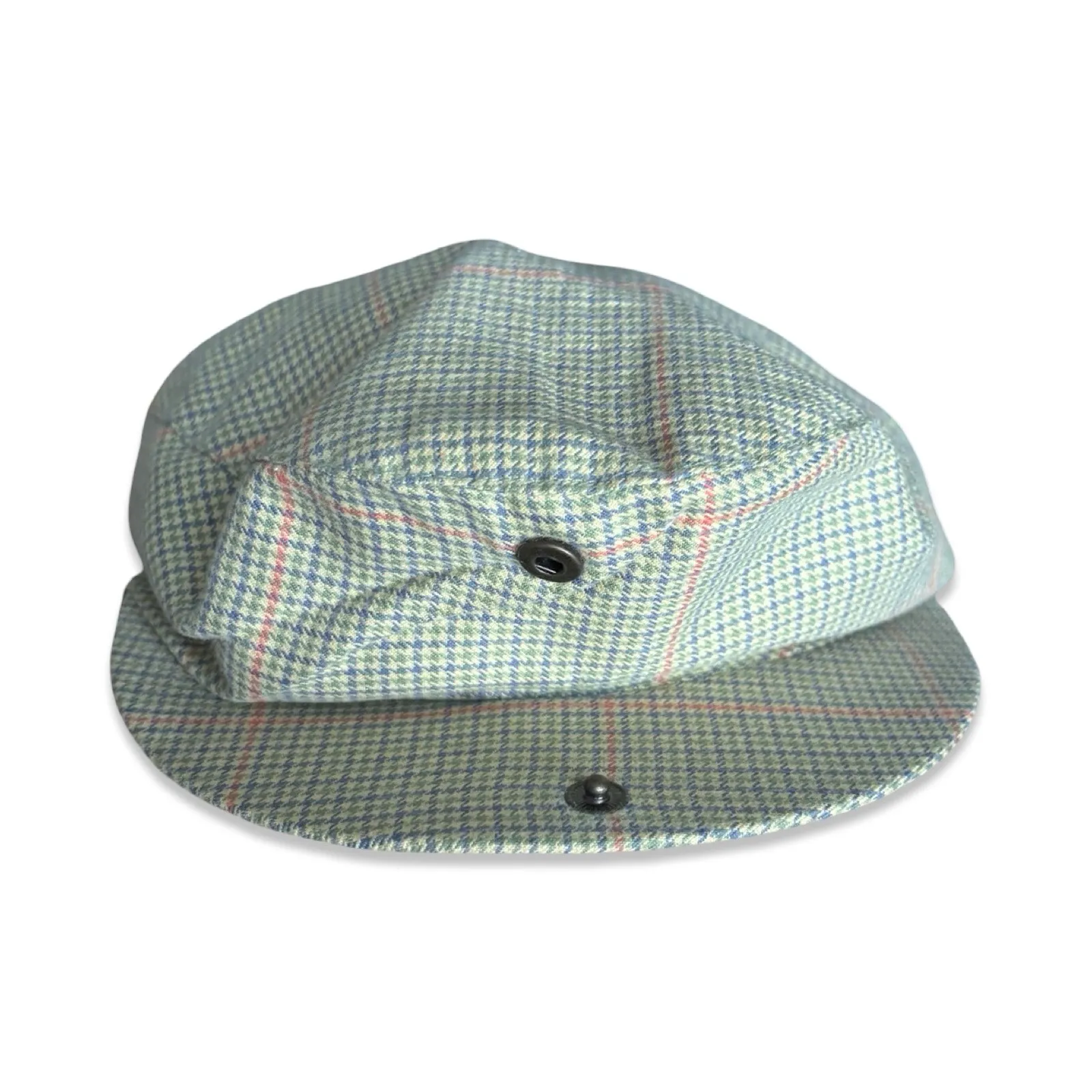 Vintage GAP Plaid Houndstooth Newsboy Flat Cap Cotton Lined Classic Preppy Hat Green - Image 3