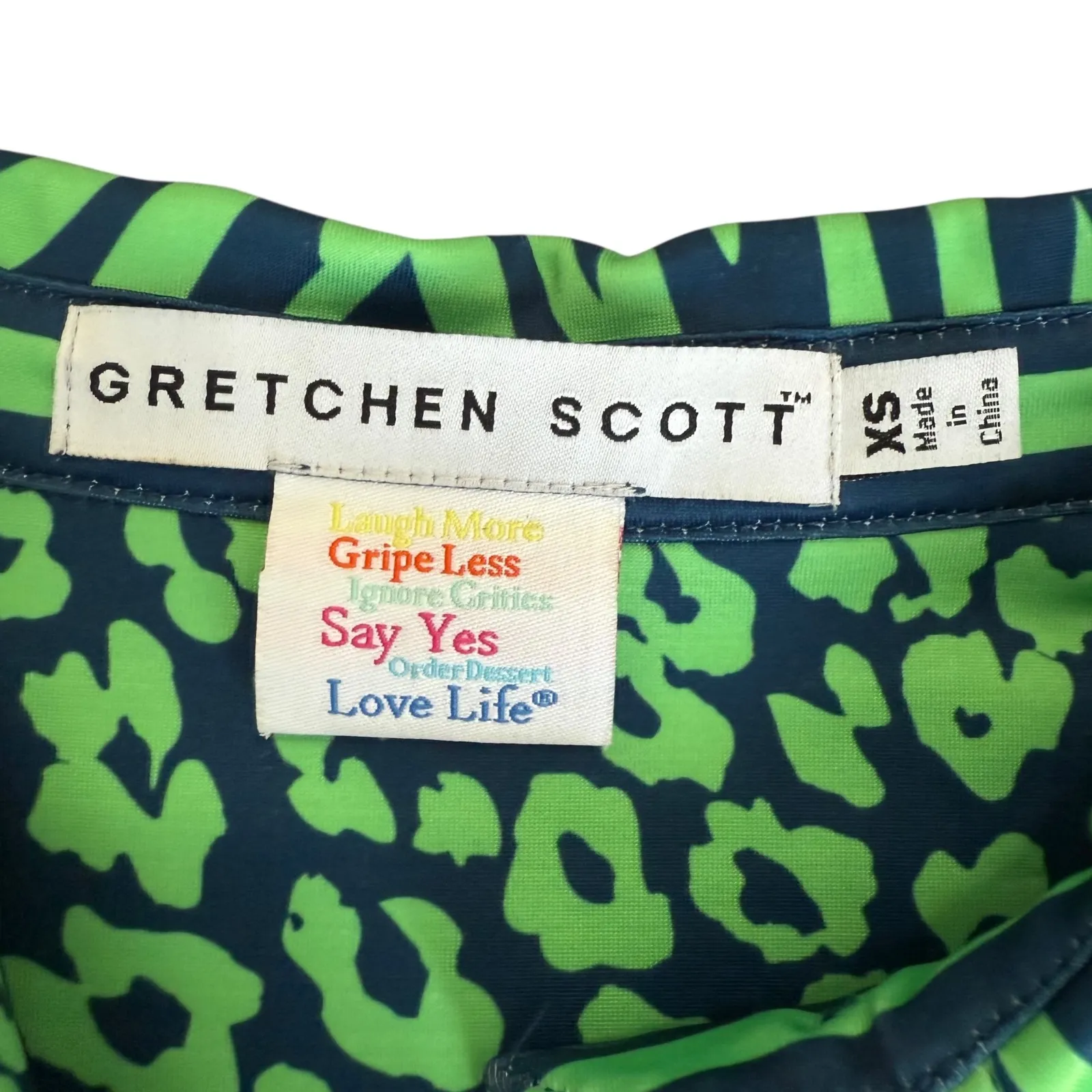 Gretchen‎ Scott Everywhere Jersey Dress Animal Print Collared 3/4 Sleeve Sz XS Green - Image 4