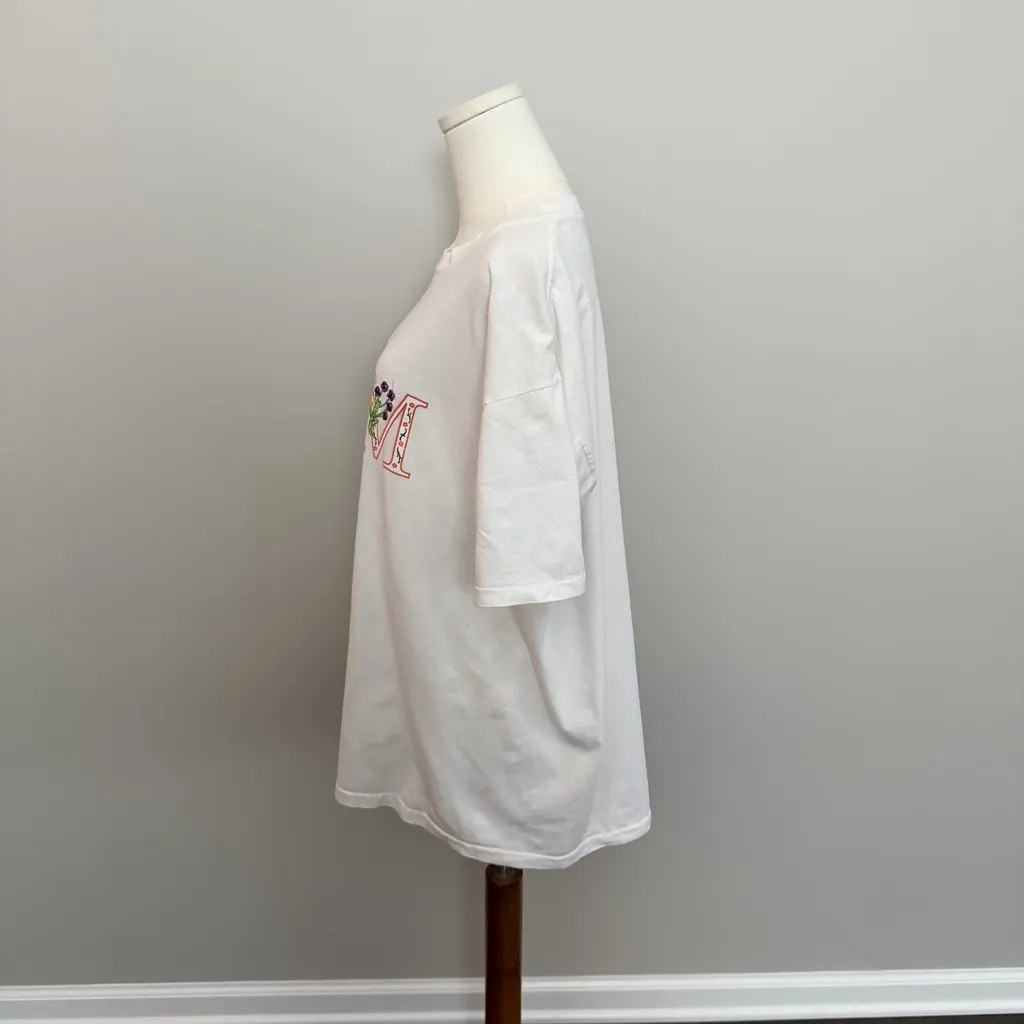 Vintage World's Greatest Mom Tee Shirt Single Stitch Embroidered Flowers White Size XL - Image 6