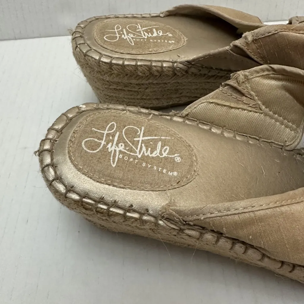 LifeStride Shoes Womens Size 8.5 Bloom Wedge Espadrille Floral Comfort Sandals Gold - Image 4