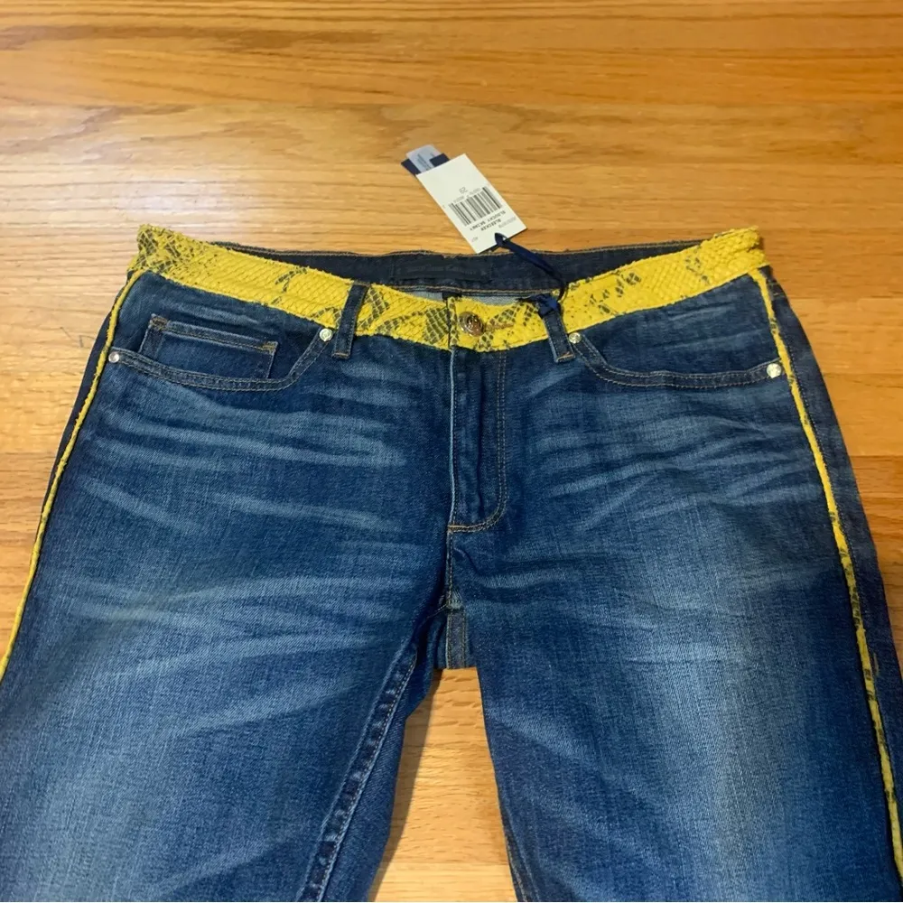 Juicy Jean Couture Bleecker Slouchy Skinny Faux Yellow Snake Skin Trim Jeans 29 - Image 3