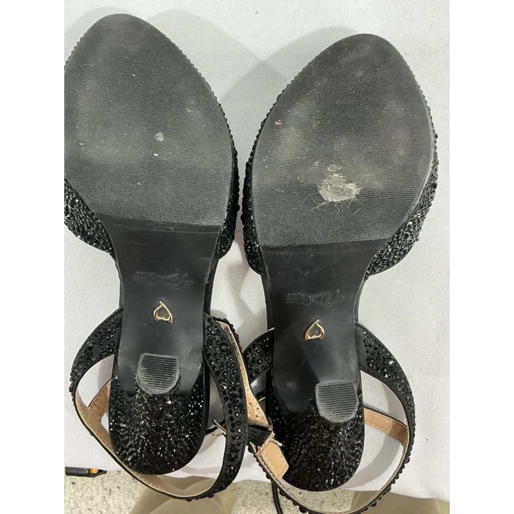 Womans Thalia Sodi Bridget Size 7.5 M Peep Toe Black Sequin Platform Sandals - Image 7