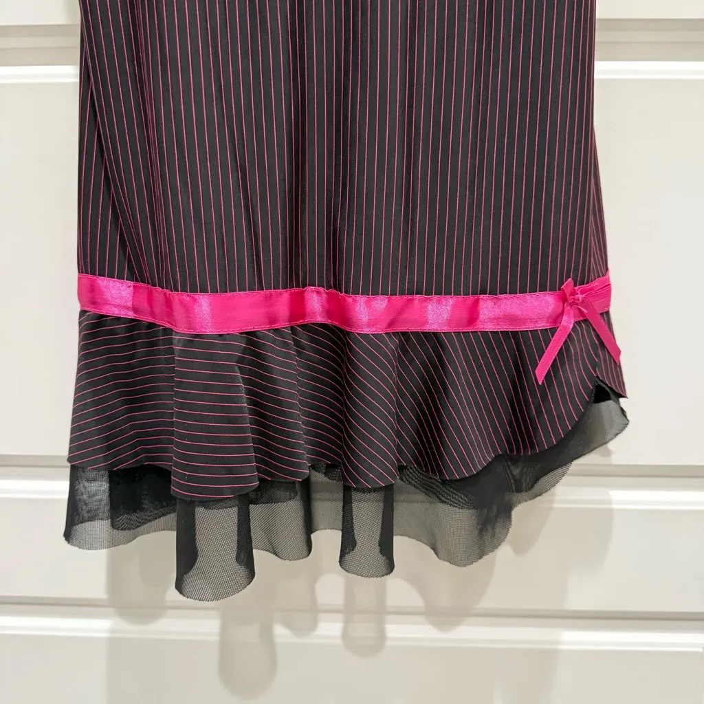 Inteco Intimates Black and Pink Lingerie Slip Dress Stripe Bow Costume Medium - Image 4