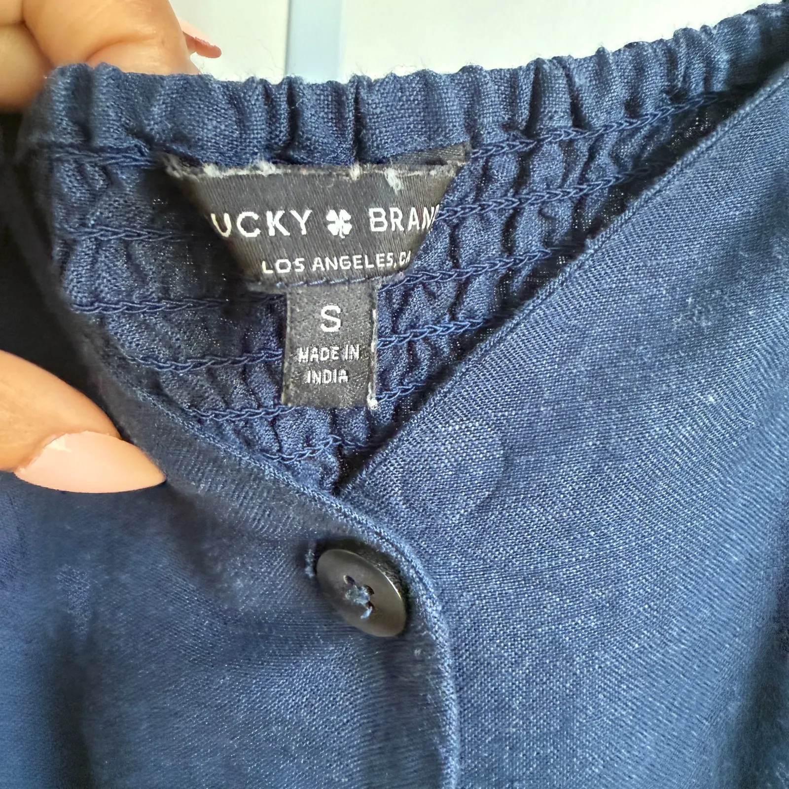 Lucky Brand sz‎ S Navy Cotton Midi Dress Button Front Pockets Straps Casual - Image 4