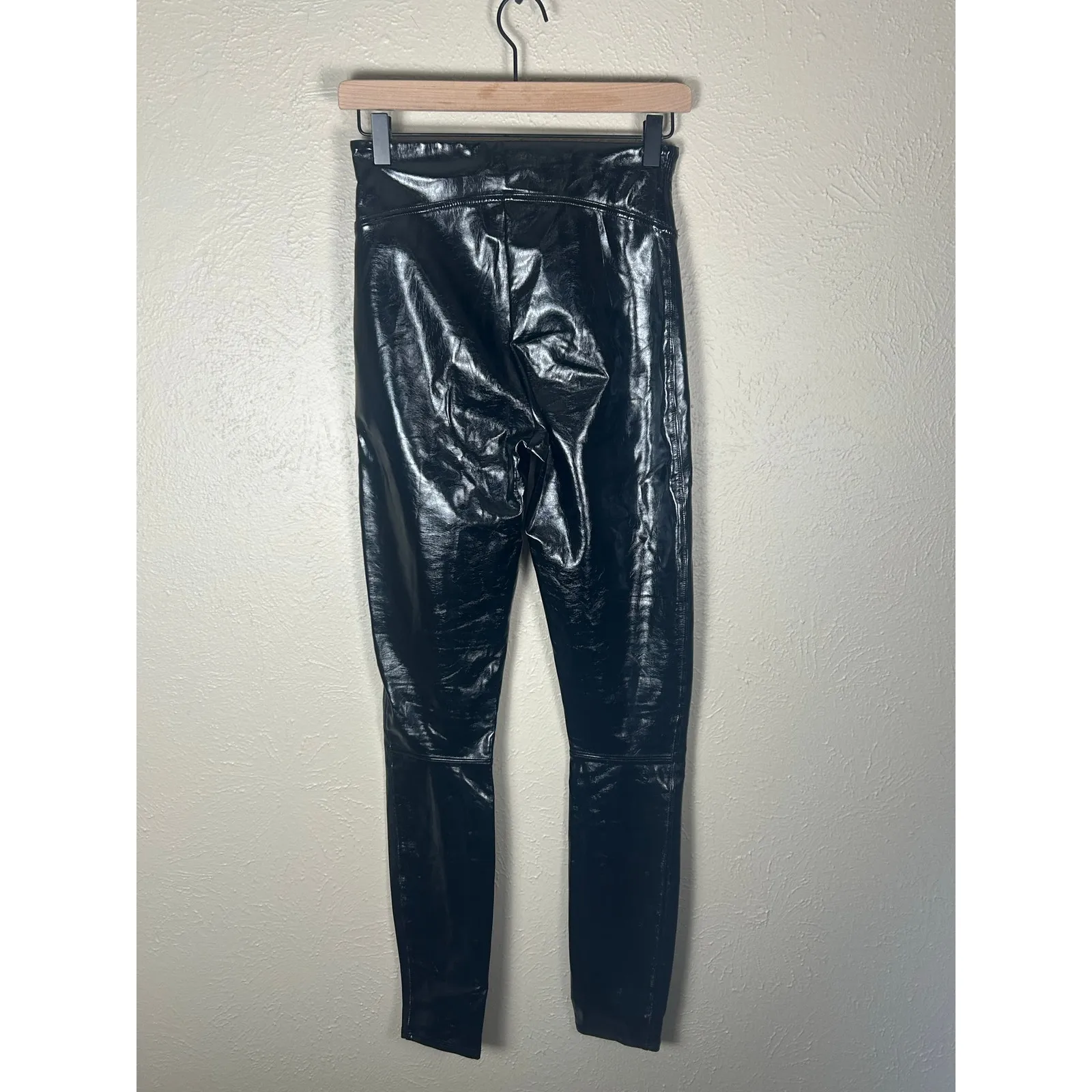 Spanx Leather Leggings Size Small Shiny Black Shapewear Grunge Moto Punk Shaping - Image 7