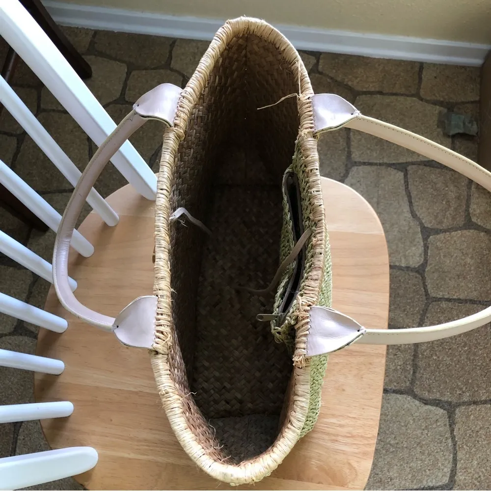 Tommy Bahama woven straw Purse Tote handbag with leather handles - Image 12